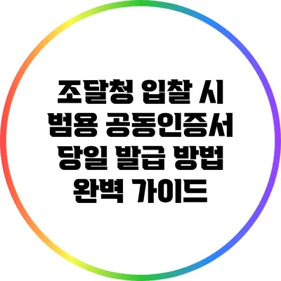 조달청 입찰 시 범용 공동인증서 당일 발급 방법 완벽 가이드