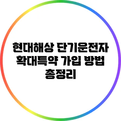현대해상 단기운전자 확대특약 가입 방법 총정리