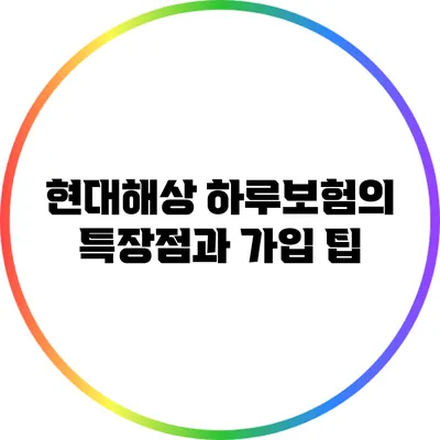 현대해상 하루보험의 특장점과 가입 팁