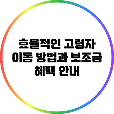 효율적인 고령자 이동 방법과 보조금 혜택 안내